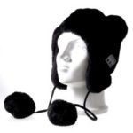 Fluffy Pompom Ball Bluetooth Music Hat with Stereo Headphone Speaker Hands-free Warm Outdoor Sports Hat for Men and Women – Black