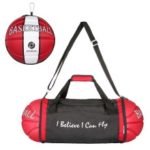 Unisex Basketball Shape Gym Duffel Bag Portable Storage Bag for Outdoor Sport Travel Vacation – Red / White
