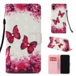 For iPhone XS Max 6.5 inch Patterned Light Spot Decor Diamond Stand Wallet Leather Phone Casing – Red Butterfly and Flowers