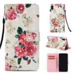 Rhinestone Decor Pattern Printing Wallet Leather Casing with Strap for iPhone XS/X – Vivid Flower