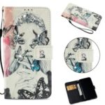 [Rhinestone] Patterned Leather Wallet Case for iPhone XS / X 5.8 inch with Strap [Light Spot Decor] – Girl and Butterfly