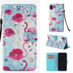 For iPhone XS Max 6.5 inch Patterned Leather Casing [Light Spot Decor] [Rhinestone] [Wallet & Stand] – Flamingo