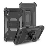 Carbon Fiber Texture Belt Clip Kickstand PC TPU Hybrid Cover Holster Case for iPhone iPhone XR 6.1 inch