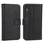 For iPhone XR 6.1 inch Litchi Texture Genuine Leather Wallet Stand Casing – Black