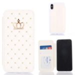 Stitching Rhombus Crown Card Holder Stand Leather Cover for iPhone XS Max 6.5 inch – White