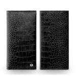 QIALINO Genuine Leather Wallet Flip Pouch Case for iPhone XS Max 6.5 inch/XR 6.1 inch/XS/X 5.8 inch, Size: 9.5 x 18.4cm – Crocodile Texture / Black