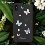 KINGXBAR [3D Butterfly] PU Leather Coated Hard Cover for iPhone XS Max 6.5 inch [Authorized Swarovski Rhinestone Decor] – Black