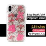 KAVARO Potpourri Series Rhinestone Golden Foil Decorated Babysbreath Flower PC TPU Hybrid Case for iPhone XS 5.8 inch – Pink