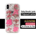 KAVARO Potpourri Series Rhinestone Golden Foil Decorated Babysbreath Flower PC TPU Hybrid Case for iPhone XR 6.1 inch – Pink