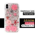 KAVARO Floral Series [Delphinium Flower] TPU and PC Case for iPhone XS 5.8 inch Rhinestone and Golden Foil Decorated Epoxy Case – Pink