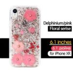 KAVARO Floral Series [Delphinium Flower] Case for iPhone XR 6.1 inch Rhinestone and Golden Foil Decorated Epoxy TPU and PC Case – Pink