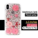 KAVARO Floral Series Casing for iPhone XS Max 6.5 inch [Delphinium Flower] Rhinestone and Golden Foil Decorated Epoxy TPU and PC Case – Pink