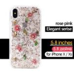 KAVARO Elegant Series Golden Foil Decorated Flower Pattern PC TPU Hybrid Case for iPhone XS 5.8 inch – Pink