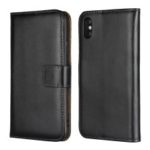 For iPhone XS 5.8 inch Genuine Split Leather Stand Wallet Flip Case – Black