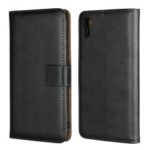 For iPhone XR 6.1 inch Genuine Split Leather Stand Wallet Flip Cover Case – Black