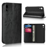 Crazy Horse Genuine Wallet Stand Leather Case for iPhone XR 6.1 inch – Black