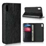 For iPhone XS Max 6.5 inch Crazy Horse Genuine Leather Wallet Case with Stand – Black