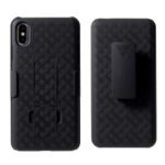 Grid Pattern Plastic Belt Clip Kickstand Holster Phone Cover for iPhone XS Max 6.5 inch – Black