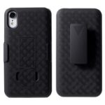 Grid Pattern Plastic Belt Clip Kickstand Holster Phone Shell for iPhone XR 6.1 inch – Black