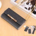 Flash Powder Leather Wallet Case + Removable TPU Back Shell with Metal Chain for iPhone XS Max 6.5 inch – Black