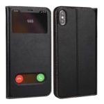 Dual Window Cowhide Leather Phone Case with Stand for iPhone XS Max 6.5 inch – Black
