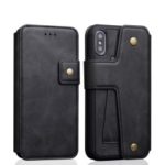 For iPhone XS / X 5.8 inch Phone Case [Detachable 2-in-1] Built-in Magnetic Holder Metal Sheet Cover with Card Holders – Black
