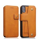 Detachable 2-in-1 Phone Protection Case Cover [with Card Holders] Built-in Magnetic Holder Metal Sheet for iPhone XS / X 5.8 inch – Brown