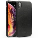 QIALINO for iPhone XS Max 6.5 inch Genuine Leather Coated PC Hard Case – Black