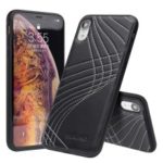 QIALINO for iPhone XR 6.1 inch Genuine Leather Coated PC + TPU Combo Case – White Stitching