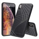 QIALINO for iPhone XS Max 6.5 inch Genuine Leather Coated PC + TPU Combo Case – White Stitching