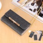 Flash Powder Leather Wallet Case + Removable TPU Back Shell with Metal Chain for iPhone XR 6.1 inch – Black