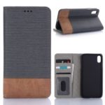 Bi-color Toothpick Texture Leather Wallet Case for iPhone XS Max 6.5 inch – Black