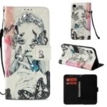 Rhinestone Decor Pattern Printing Wallet Leather Case with Strap for iPhone XR 6.1 inch – Girl and Butterfly