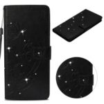 Leather Case for iPhone XS Max 6.5 inch / Imprinted Flowers / Rhinestone Decor / Wallet / Stand – Black