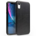 QIALINO for iPhone XR 6.1 inch Genuine Leather Coated PC Hard Case – Black