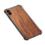 Natural Wooden Back Plate + Metal Frame [Textured] [Non-slip] Hard Case for iPhone XS Max 6.5 inch – Black / Rosewood