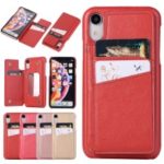 Card Holder PU Leather Coated PC Mobile Phone Case with Mirror for iPhone XR 6.1 inch – Red