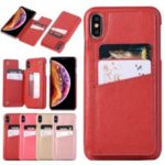 Card Holder PU Leather Coated PC Mobile Phone Case with Mirror for iPhone XS Max 6.5 inch – Red