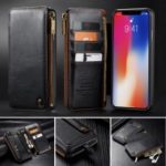 CASEME Detachable 2-in-1 Business Zipper Leather Wallet Case for iPhone XR 6.1 inch – Black