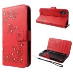 Rhinestone Decor Imprint Butterfly Flower Leather Wallet Magnetic Stand Case for iPhone XS Max 6.5 inch – Red