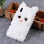 3D Cute Cat Pattern Fur Coated TPU Back Case for iPhone XR 6.1 inch – White