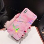 Colorful Laser Carving Marble Patterned TPU Phone Casing for iPhone XS Max 6.5 inch – Pink