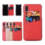 Card Holder PU Leather Coated PC Mobile Phone Casing with Mirror for iPhone XS/X 5.8 inch – Red