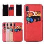 Card Holder PU Leather Coated PC Mobile Phone Casing with Mirror for iPhone XS/X 5.8 inch – Red