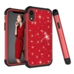 Back Casing for iPhone XR 6.1 inch [Glitter Powder Coated] PC Silicone Shockproof Hybrid Cover – Black / Red