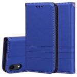 Auto-absorbed Wallet Stand Leather Shell with Strap for iPhone XR 6.1 inch – Blue