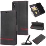 Business Style Splicing Leather Case Wallet Magnetic Cover for iPhone XR 6.1 inch – Black
