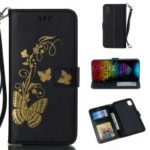 Lacquered Butterfly Leather Wallet Case with Strap for iPhone XS Max 6.5 inch – Black