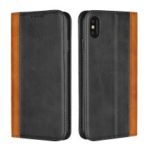 Bi-color Splicing Magnetic Case Stand Leather Wallet Case for iPhone XS Max 6.5 inch – Black