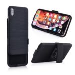 Belt Clip Kickstand Stripe Pattern PC Hard Case for iPhone XS Max 6.5 inch – Black
